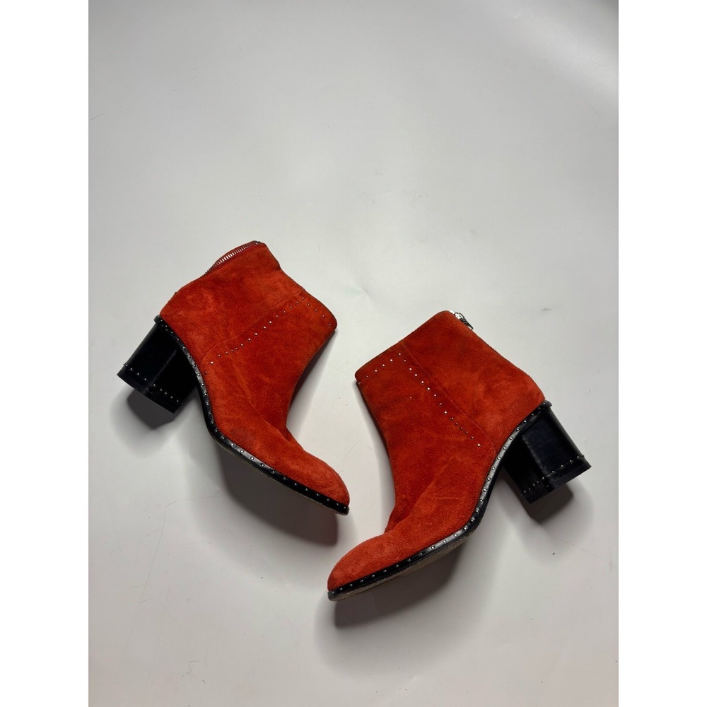 RAG&BONE RED SUEDE WILLOW‎ STUDDED BACK ZIP BLOCK HEEL ANKLE BOOTS EU 37 US 7